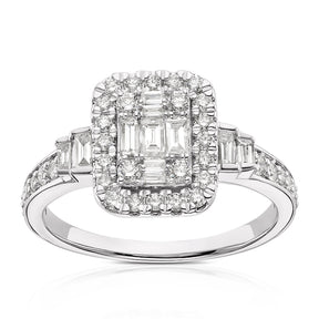 Engagement Ring Platinum Cushion Shaped Cluster 0.66ct Diamond Ring