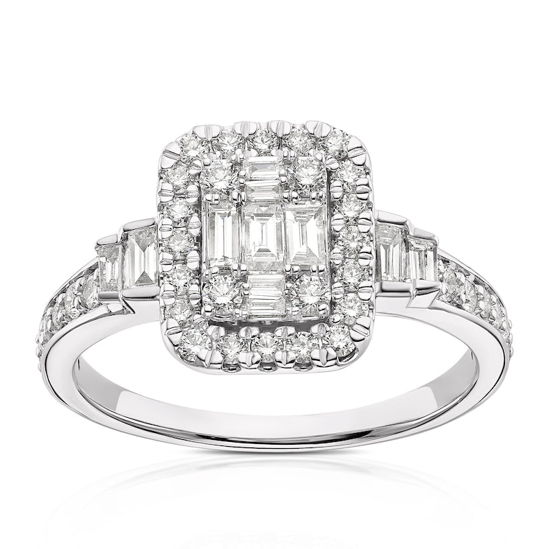 Engagement Ring Platinum Cushion Shaped Cluster 0.66ct Diamond Ring