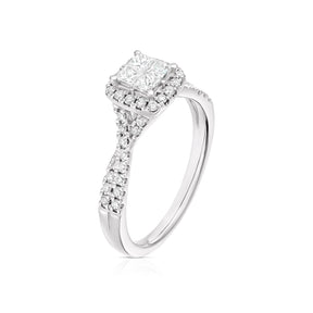 Engagement Ring 14ct White Gold Cushion Shaped Cluster 0.50ct Diamond Ring