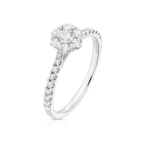 Engagement Ring Platinum Flower Shaped Cluster 0.50ct Diamond Ring