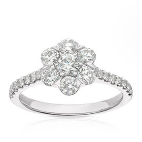Engagement Ring Platinum Flower Shaped Cluster 1ct Diamond Ring