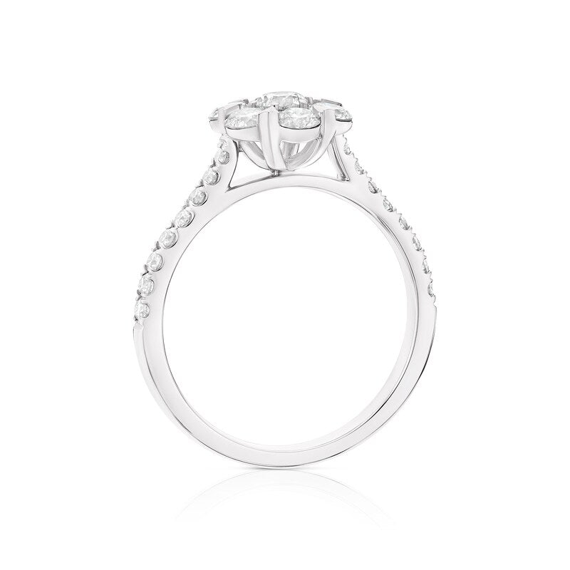 Engagement Ring Platinum Flower Shaped Cluster 1ct Diamond Ring