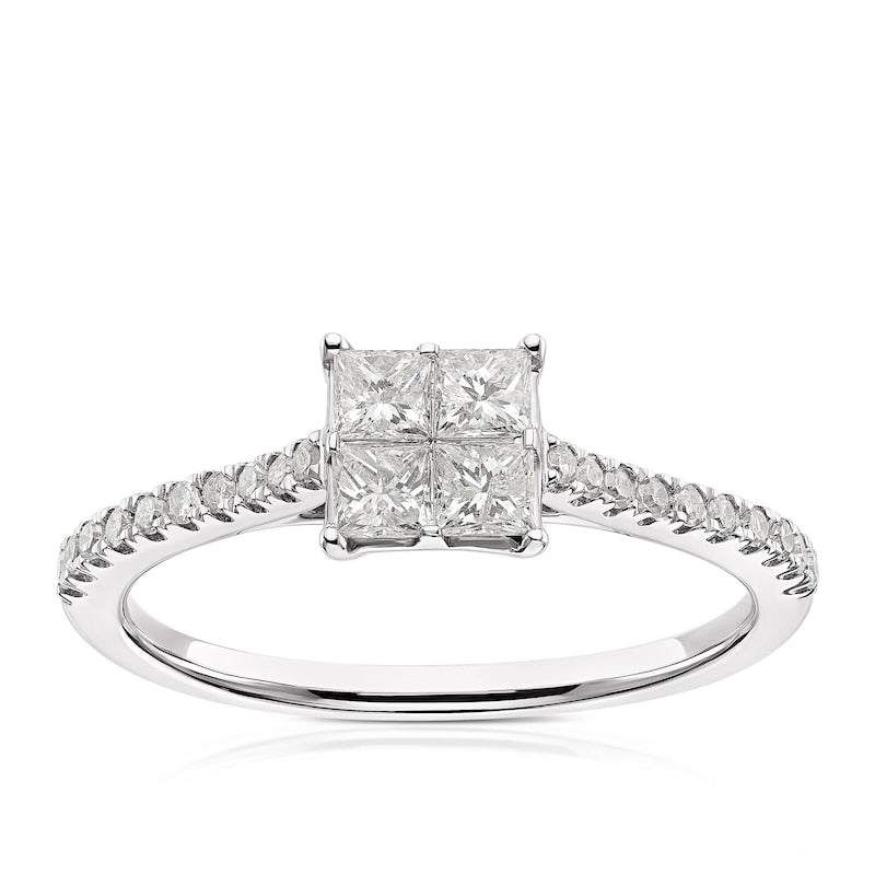 Engagement Ring 14ct White Gold Princess Cut Cluster 0.50ct Diamond Ring