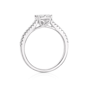 Engagement Ring 14ct White Gold Princess Cut Cluster 0.50ct Diamond Ring