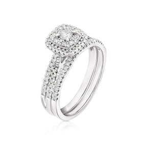 Engagement Ring 9ct White Gold Cushion Shaped Twist Bridal Set 0.50ct Diamond Ring