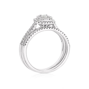 Engagement Ring 9ct White Gold Cushion Shaped Twist Bridal Set 0.50ct Diamond Ring