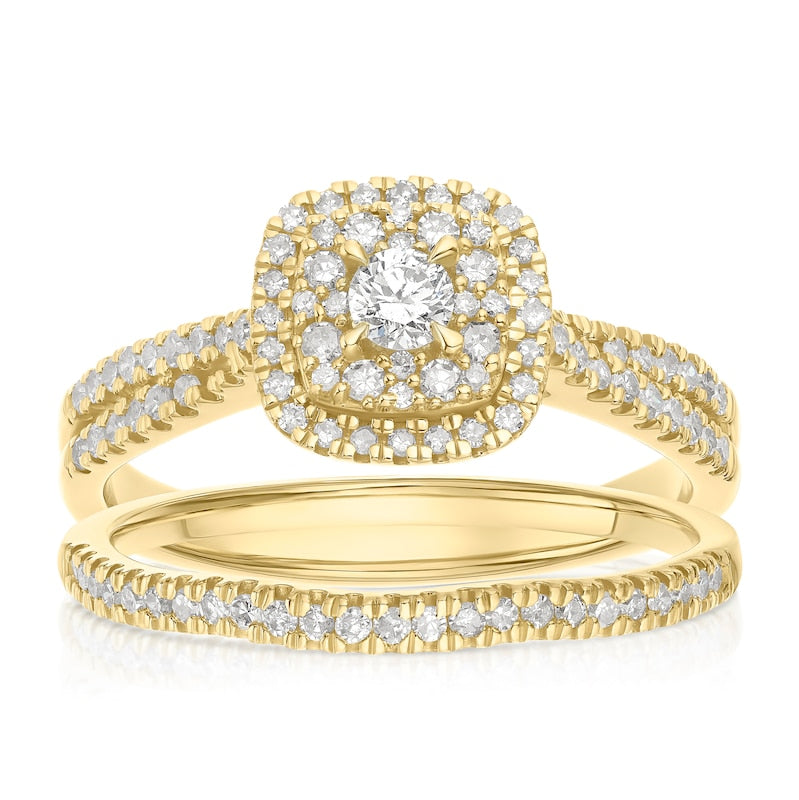 Engagement Ring 9ct Yellow Gold Cushion Shaped Twist 0.50ct Diamond Ring