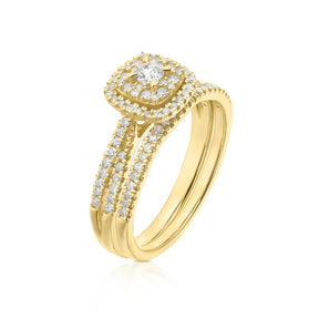 Engagement Ring 9ct Yellow Gold Cushion Shaped Twist 0.50ct Diamond Ring
