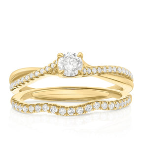 Engagement Ring 14ct Yellow Gold Solitaire Twist Bridal Set 0.50ct Diamond Ring