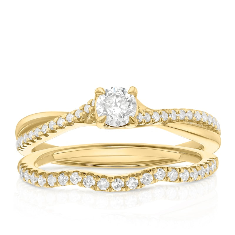 Engagement Ring 14ct Yellow Gold Solitaire Twist Bridal Set 0.50ct Diamond Ring