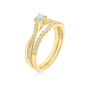 Engagement Ring 14ct Yellow Gold Solitaire Twist Bridal Set 0.50ct Diamond Ring