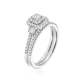 Engagement Ring 9ct White Gold Cushion Shaped Bridal Set 0.50ct Diamond Ring