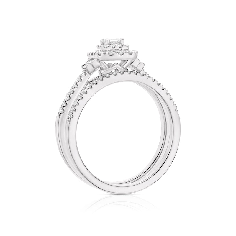 Engagement Ring 9ct White Gold Cushion Shaped Bridal Set 0.50ct Diamond Ring