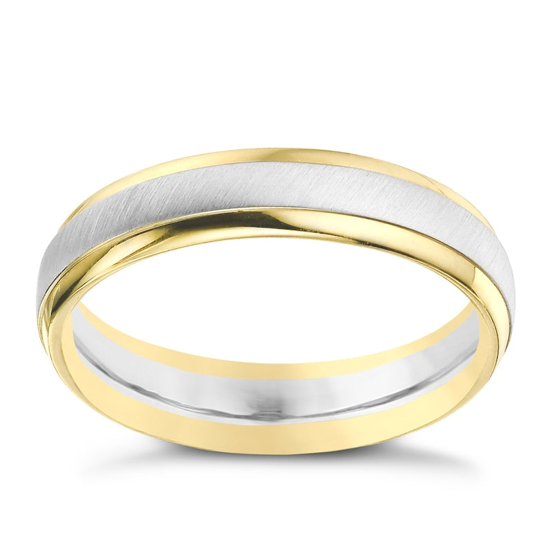 9ct White & Yellow Gold 5mm Matte & Polish Ring