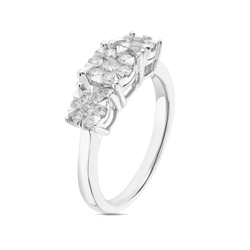 Engagement Ring 9ct White Gold Cluster Trilogy 0.50ct Diamond Ring