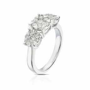 Engagement Ring 9ct White Gold Cluster Trilogy 0.75ct Diamond Ring