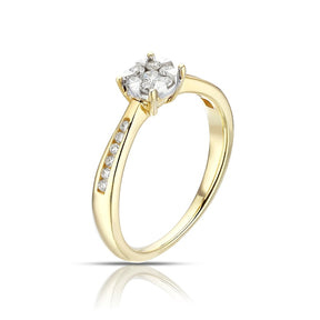 Engagement Ring 9ct Yellow Gold Cluster 0.25ct Diamond Ring