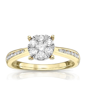 Engagement Ring 9ct Yellow Gold Cluster 0.50ct Diamond Ring
