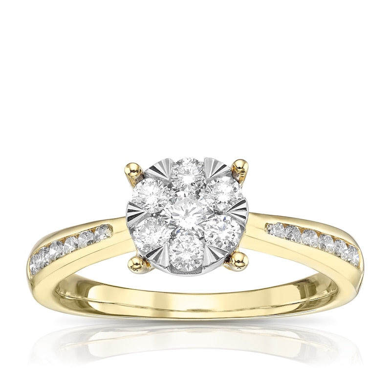 Engagement Ring 9ct Yellow Gold Cluster 0.50ct Diamond Ring
