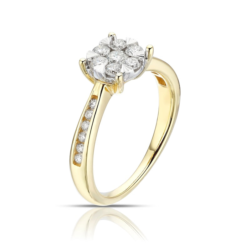 Engagement Ring 9ct Yellow Gold Cluster 0.50ct Diamond Ring