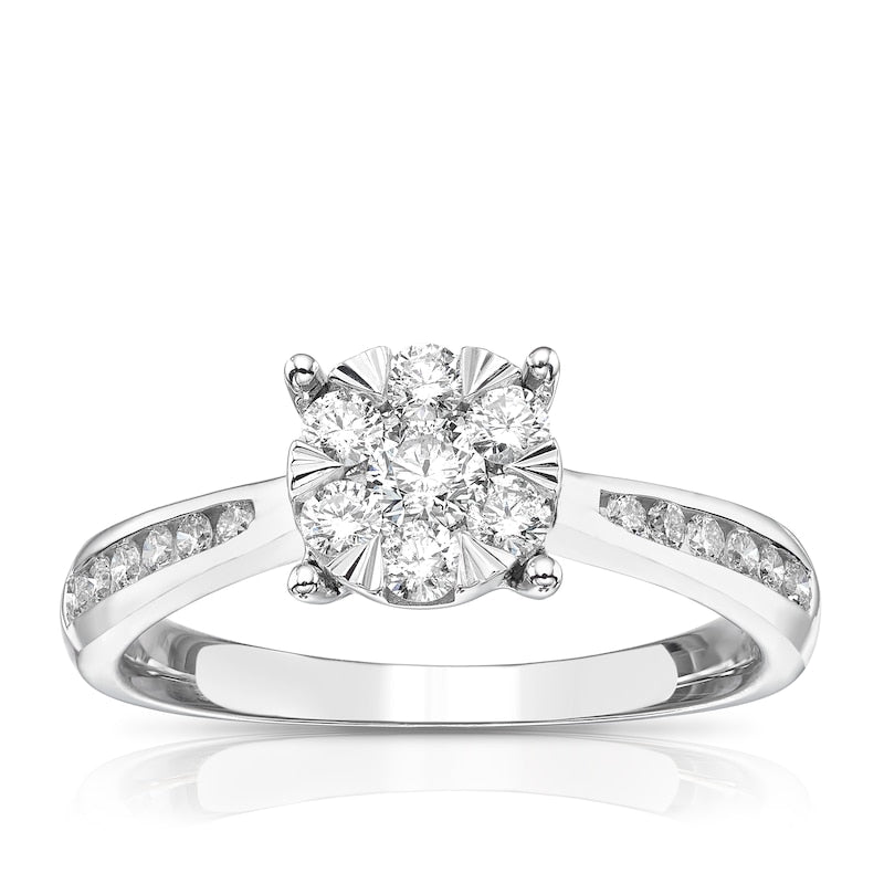 Engagement Ring 9ct White Gold Cluster 0.50ct Diamond Ring
