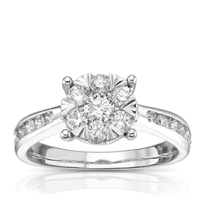 Engagement Ring 9ct White Gold Cluster 0.75ct Diamond Ring