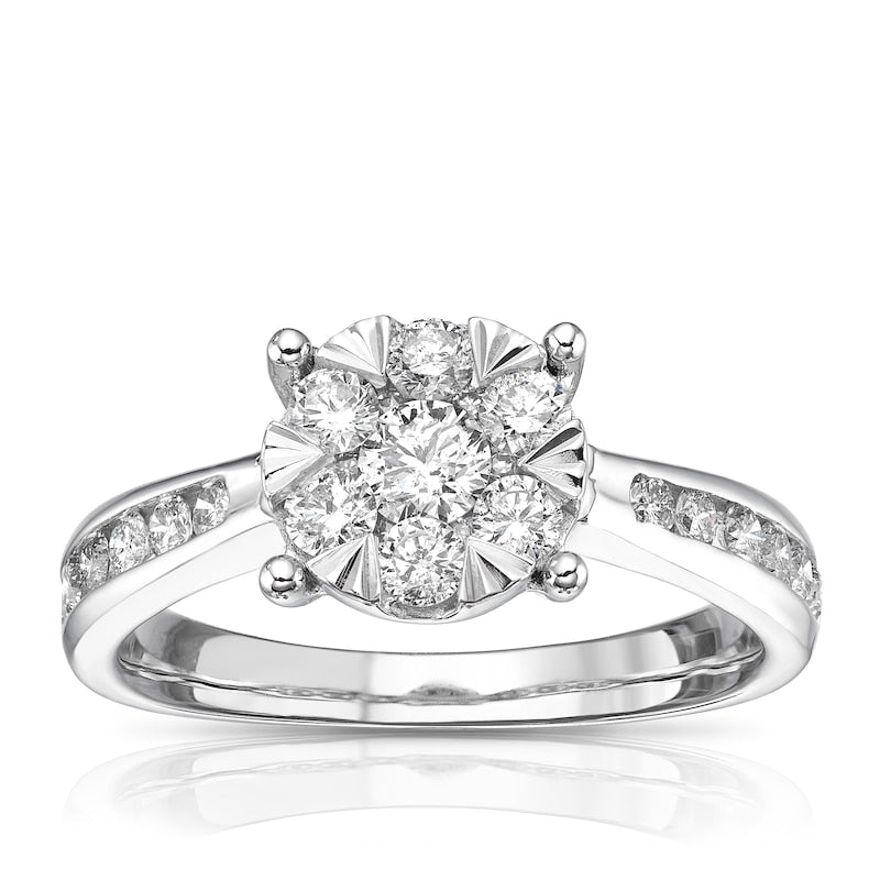 Engagement Ring 9ct White Gold Cluster 0.75ct Diamond Ring