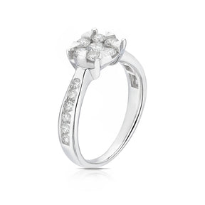 Engagement Ring 9ct White Gold Cluster 0.75ct Diamond Ring