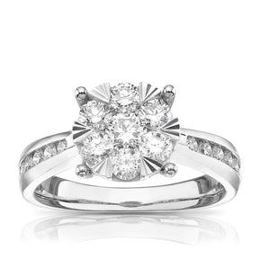 Engagement Ring 9ct White Gold Cluster 1ct Diamond Ring
