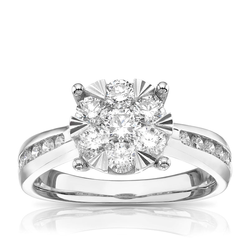 Engagement Ring 9ct White Gold Cluster 1ct Diamond Ring