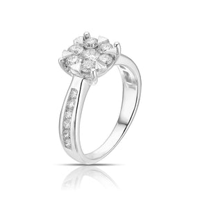 Engagement Ring 9ct White Gold Cluster 1ct Diamond Ring