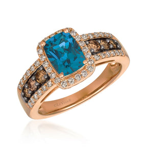 Le Vian 14ct Rose Gold London Blue Topaz & 0.60ct Diamond Cushion Shaped Ring
