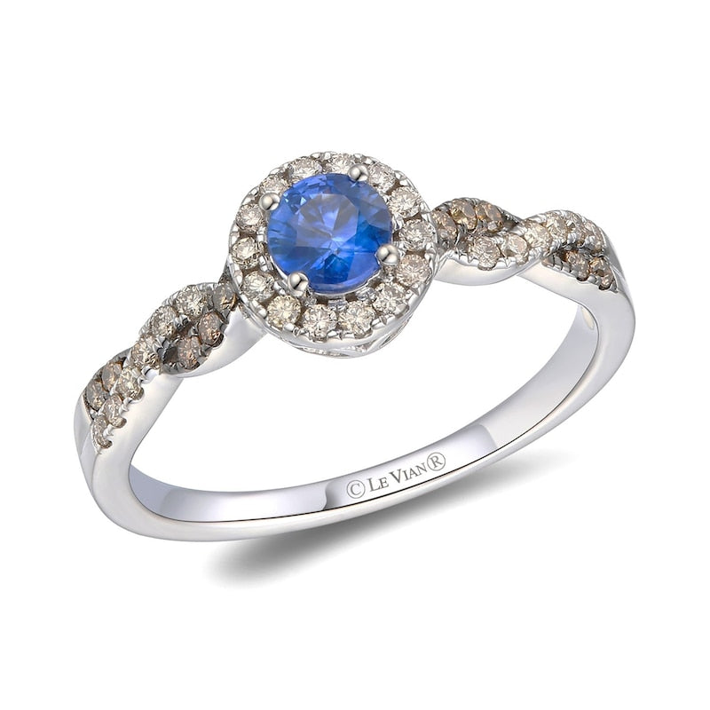 Le Vian 14ct White Gold Ceylon Sapphire & 0.25ct Diamond Round Shaped Ring