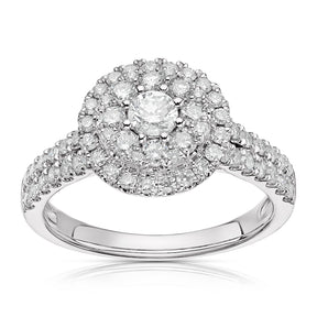Engagement Ring Platinum Round Double Halo 1ct Diamond Ring