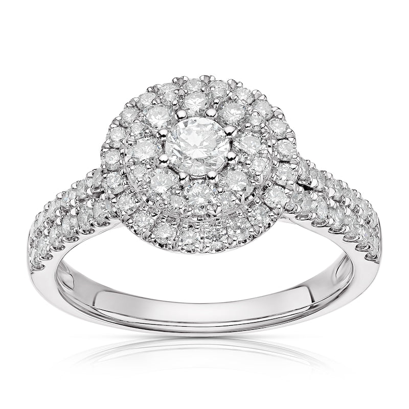 Engagement Ring Platinum Round Double Halo 1ct Diamond Ring
