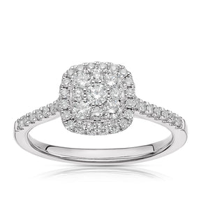 Engagement Ring Platinum Cushion Shaped Double Halo 0.50ct Diamond Ring