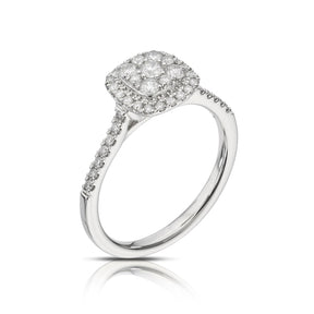 Engagement Ring Platinum Cushion Shaped Double Halo 0.50ct Diamond Ring