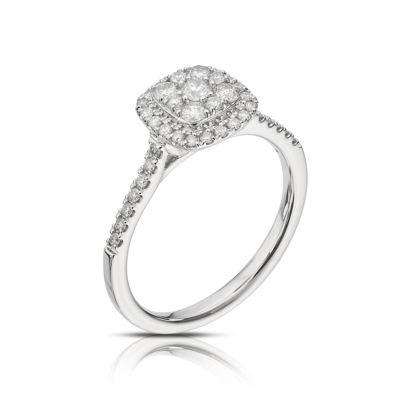 Engagement Ring Platinum Cushion Shaped Double Halo 0.50ct Diamond Ring