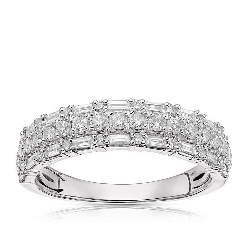 Platinum Round & Baguette Cut Eternity 0.70ct Diamond Ring