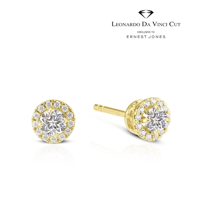 Leonardo Da Vinci Cut 9ct Yellow Gold 0.40ct Diamond Total Halo Earrings