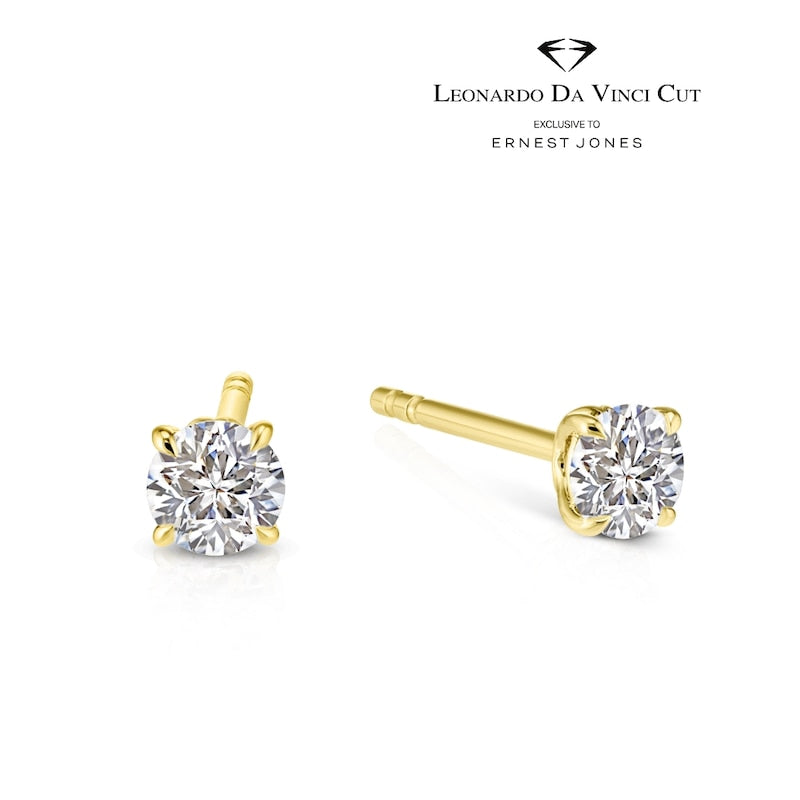 Leonardo Da Vinci Cut 9ct Yellow Gold 0.50ct Diamond Total Solitaire Earrings