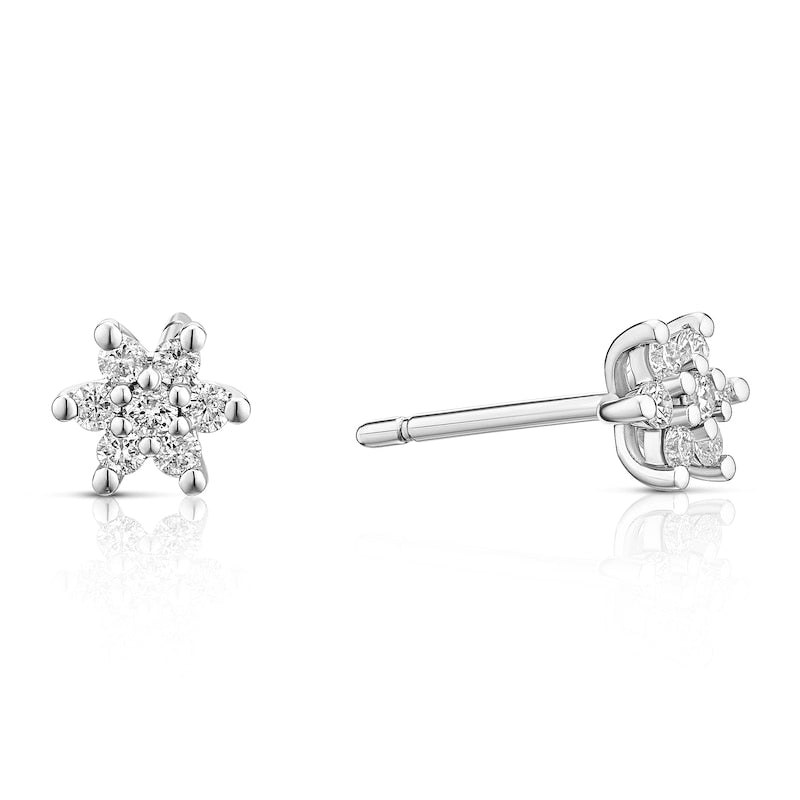 9ct White Gold 0.19ct Diamond Flower Shaped Stud Earrings