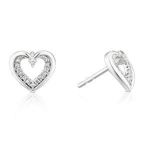9ct White Gold Diamond Graduated Heart Stud Earrings