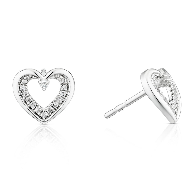9ct White Gold Diamond Graduated Heart Stud Earrings
