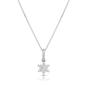 9ct White Gold 0.21ct Diamond Flower Shaped Pendant Necklace