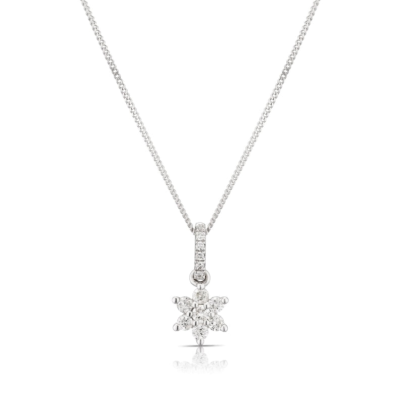 9ct White Gold 0.21ct Diamond Flower Shaped Pendant Necklace