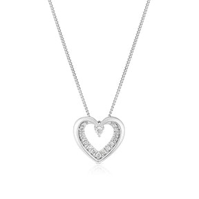 9ct White Gold 18" Diamond Graduated Heart Pendant Necklace