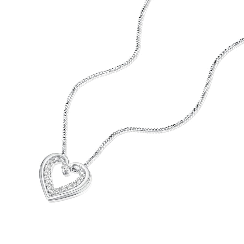 9ct White Gold 18" Diamond Graduated Heart Pendant Necklace