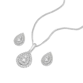 9ct White Gold 0.50ct Diamond Pear Earring & Necklace Jewellery Set