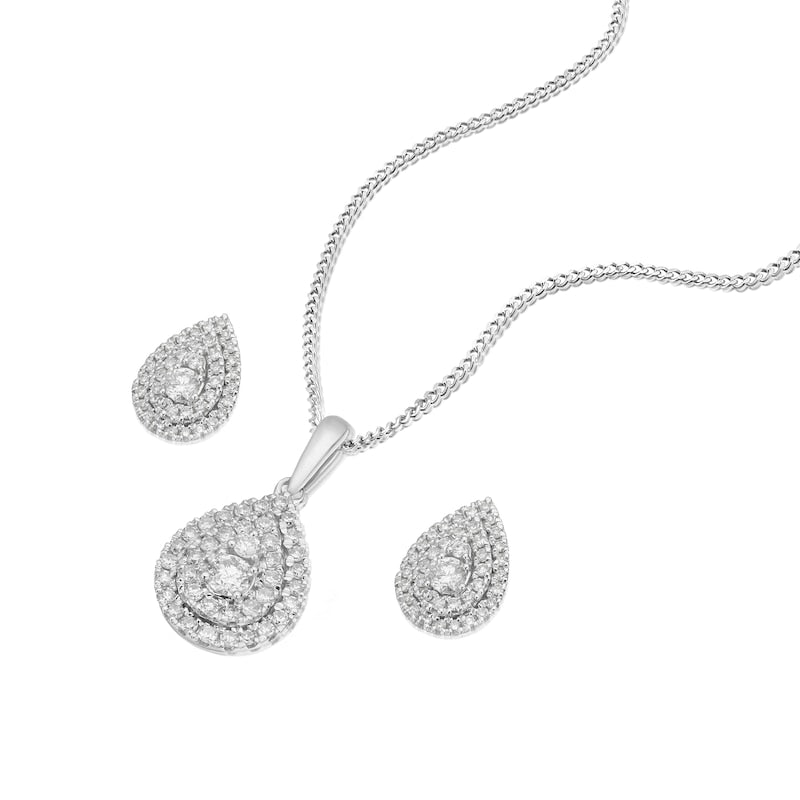 9ct White Gold 0.50ct Diamond Pear Earring & Necklace Jewellery Set